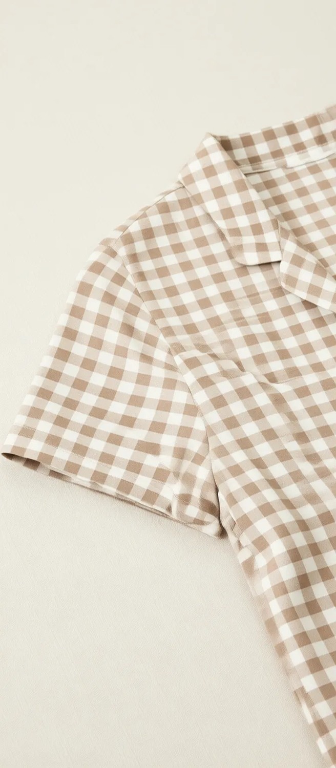 Penti Latte Bej Gingham Pötikare Desenli Kısa Kollu Gömlek Şort Pijama Takımı görsel 6