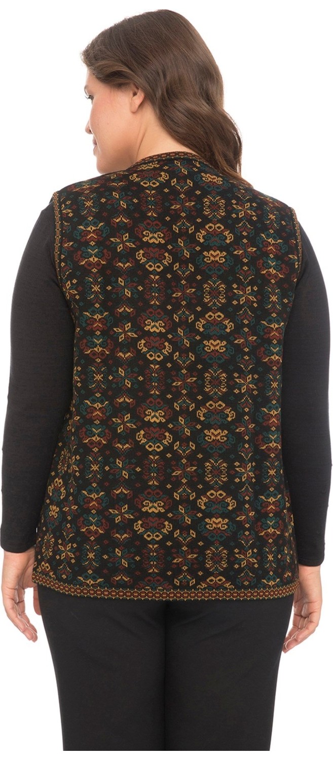 uludağ triko Kadın Ana Çiçek Desenli Cepli Kilim Yelek görsel 3