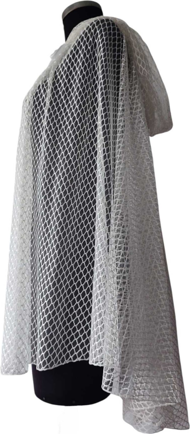 Moda Nur Pelerin, Kapşonlu Pelerin, Kırık Beyaz Renk , Gelin Pelerin. 1 Metre görsel 5