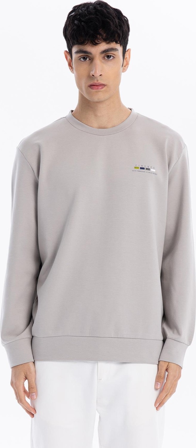 gmg firenze Bisiklet Yaka Göğsü Nakış Detaylı Colour Block Baskılı Erkek Sweatshirt