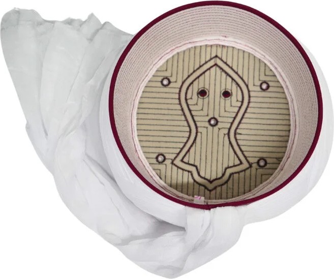 Sarıkhane Çocuk Namaz Sarığı - Beyaz Kumaş - Bordo Takke - Çapraz Sarım - Nâli Şerif - 6 Metre (Züabeli) görsel 5