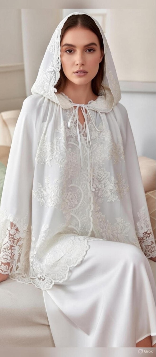 Moda Nur Bolero, Kapşonlu Pelerin, Kalın Şifon Kumaş ,kırık Beyaz Renk Pelerin, Gelin Bolero