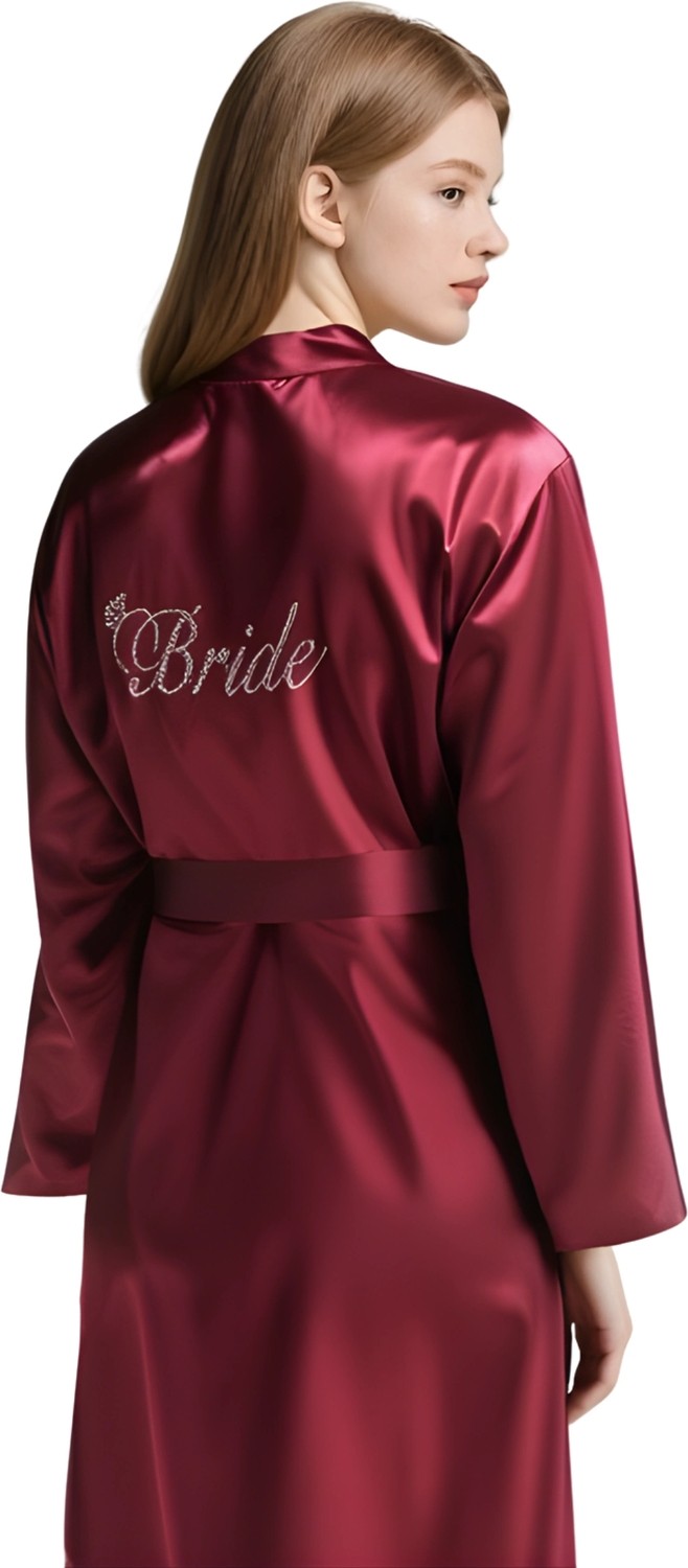 Melonika Bordo Saten Bride Sabahlık Zarif Kadın Ev Giyim Ln