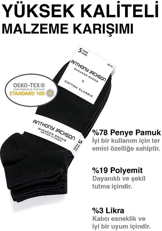 Anthony Jackson 10'lu Kutu Bambu Premium Dikişsiz Bay - Sneaker Çorap görsel 3