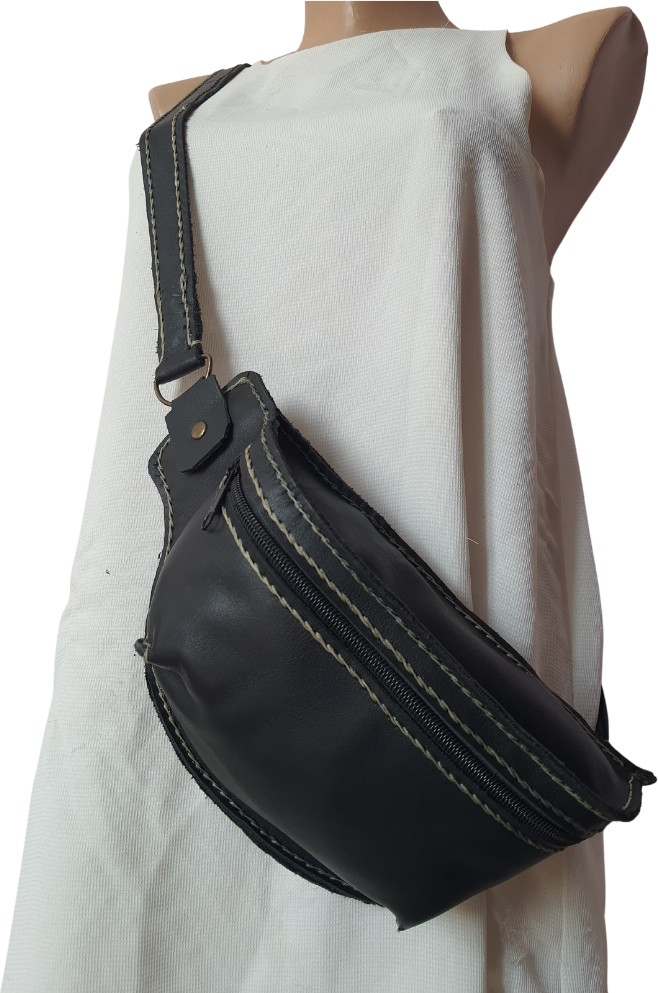 Semiramis Hermes Model Unisex El Yapımı Vintage El Dikişi Hakiki Crazy Deri Bel Çantası görsel 5