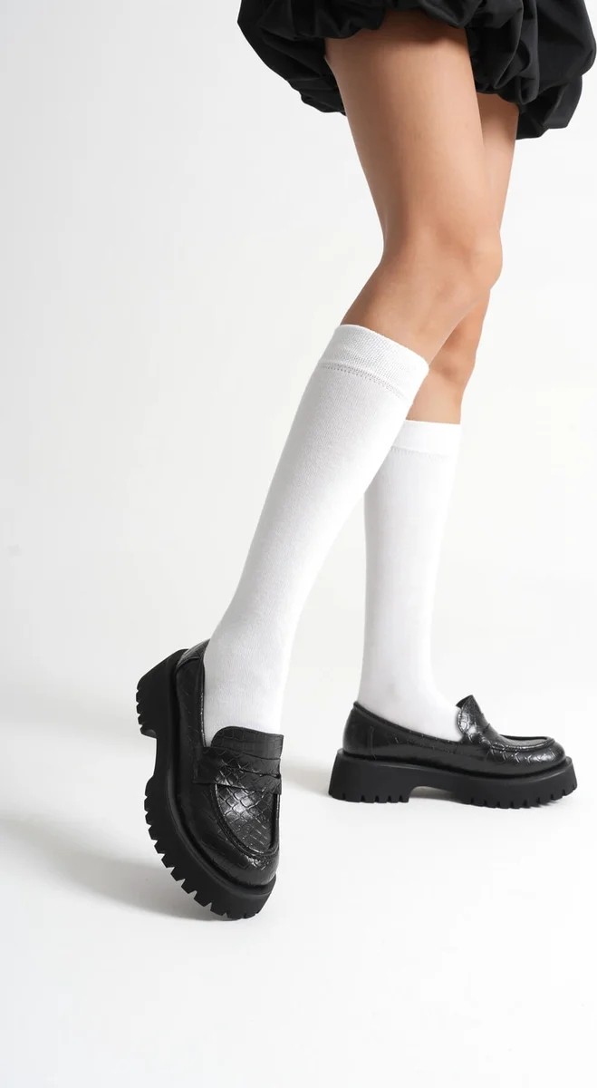 Fantastik Store Kadın Günlük Siyah Kroko Loafer Ayakkabı TR10MS02G