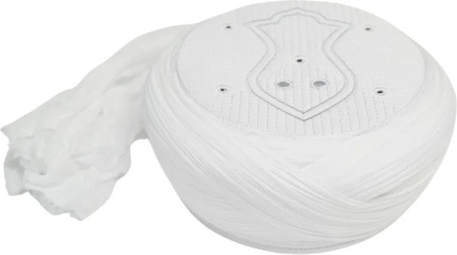 Sarıkhane Çocuk Namaz Sarığı - Beyaz Kumaş - Beyaz Takke - Çapraz Sarım - Nâli Şerif - 6 Metre (Züabeli)