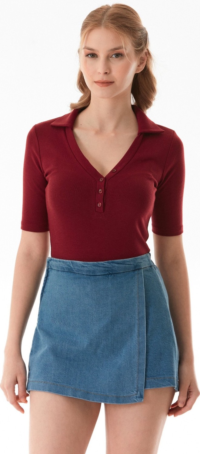 FullaModa Basic Polo Yaka Çıtçıtlı Likralı Modal Body