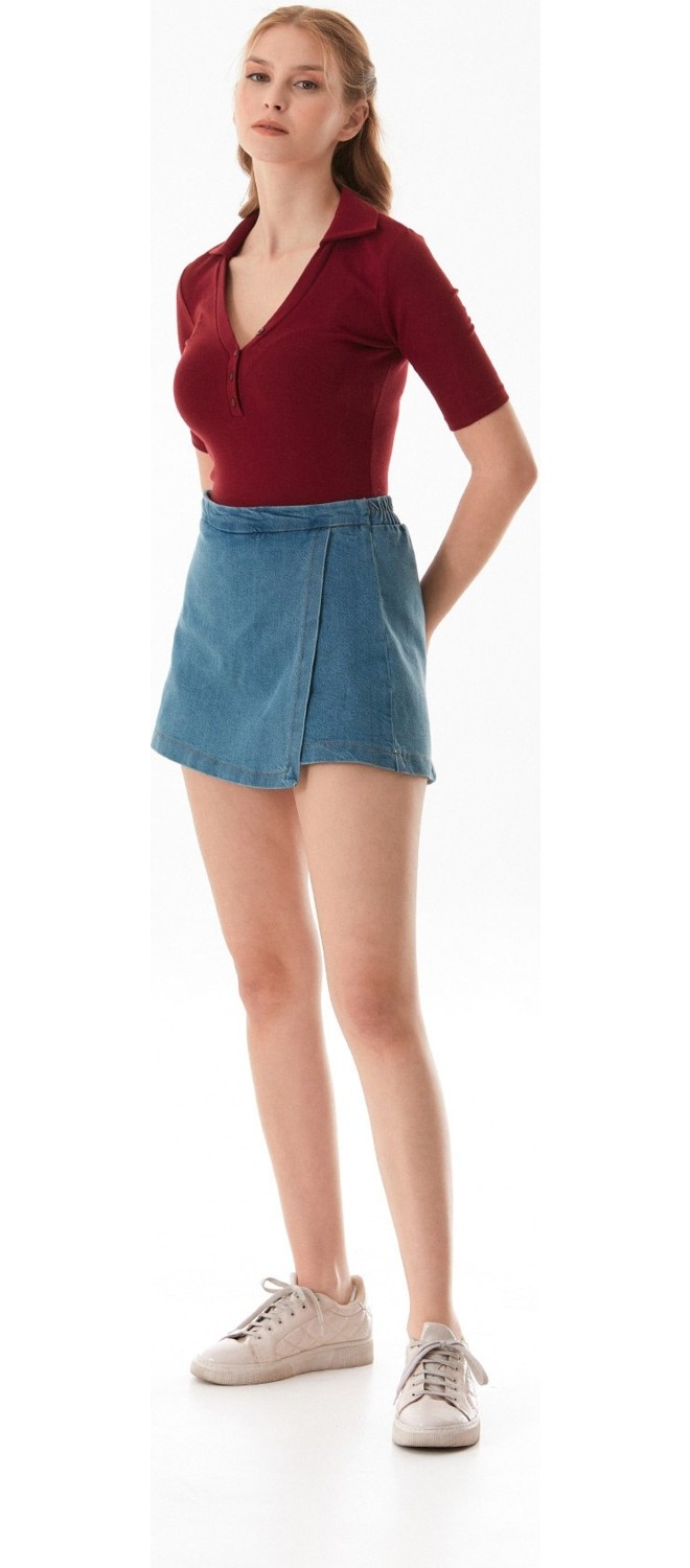 FullaModa Basic Polo Yaka Çıtçıtlı Likralı Modal Body görsel 2