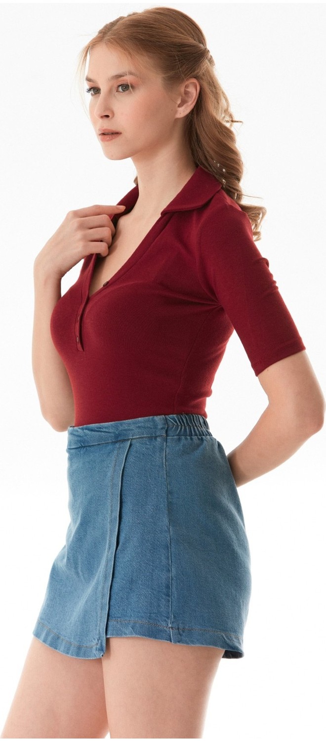 FullaModa Basic Polo Yaka Çıtçıtlı Likralı Modal Body görsel 3