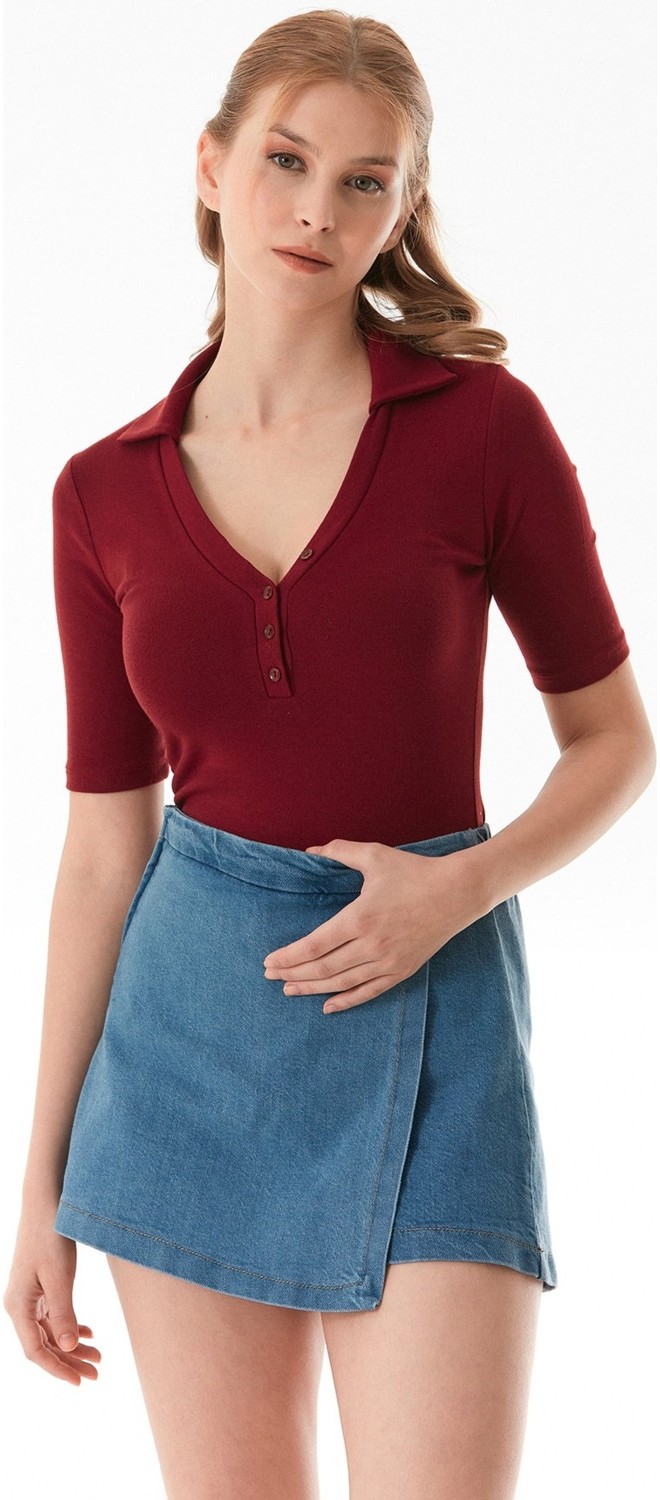 FullaModa Basic Polo Yaka Çıtçıtlı Likralı Modal Body görsel 5