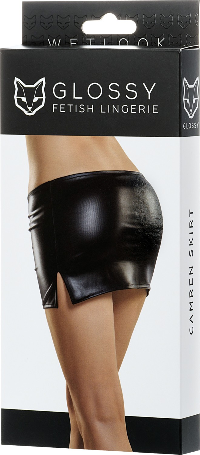 Vip Marketim Vipmarketim Glossy Camren Deri Mini Etek,wetlook , Siyah, S görsel 5