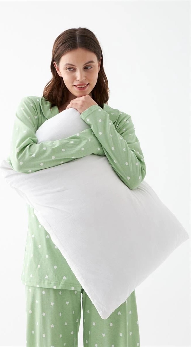 mery Kadın Yeşil Kalp Desenli Düğmeli Pamuklu Pijama Takımı Mery görsel 4