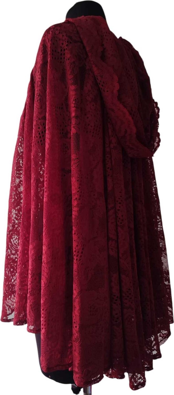 Moda Nur Pelerin, Kapşonlu Pelerin, Bordo Renk , Desenli Tül Gelin Pelerin. 85 cm görsel 3