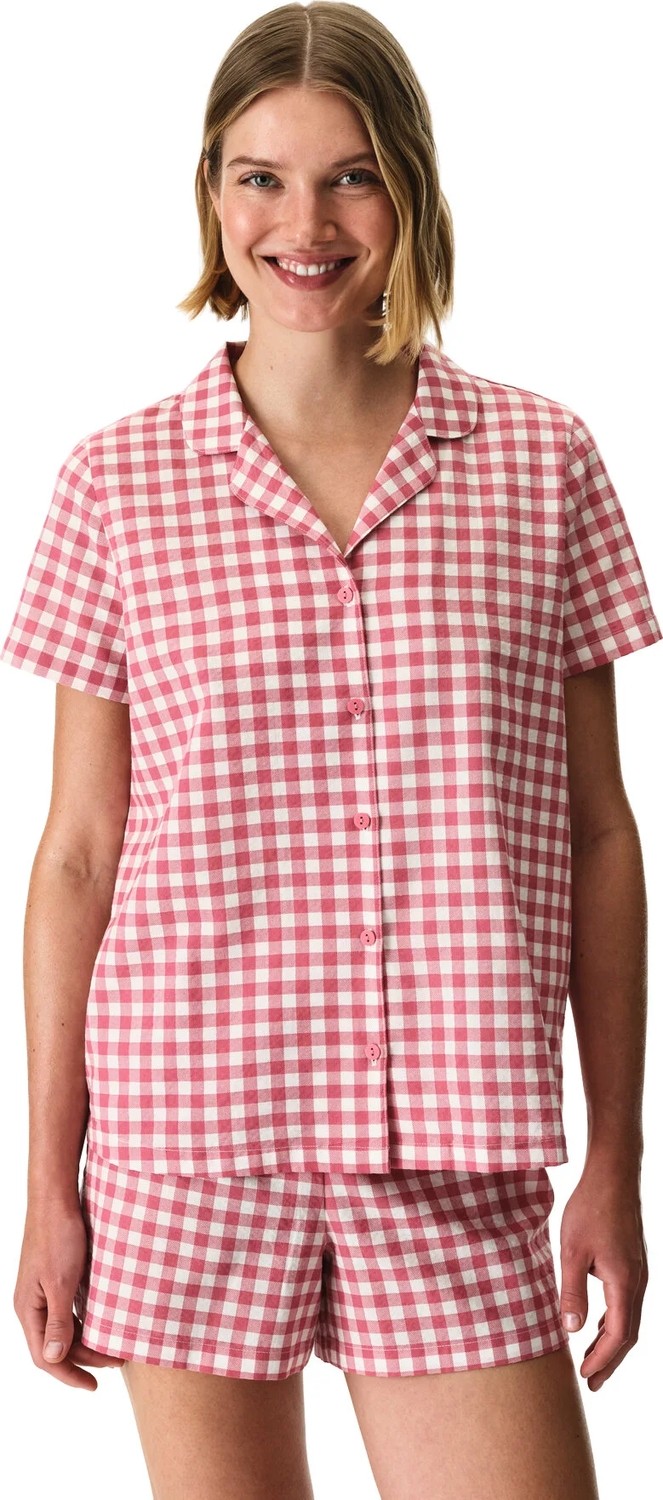 Penti Gül Kurusu Pink Gingham Pötikare Desenli Kısa Kollu Gömlek Şort Pijama Takımı