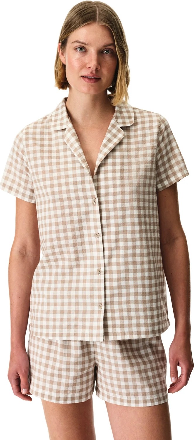 Penti Latte Bej Gingham Pötikare Desenli Kısa Kollu Gömlek Şort Pijama Takımı
