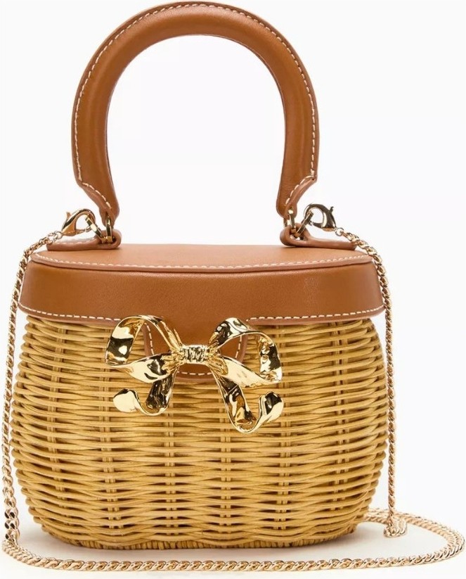 Self-Portrait Self-Portraıt Bow Basket Çanta Naturel Rattan & Altın Detaylı Zarif Mini Tote