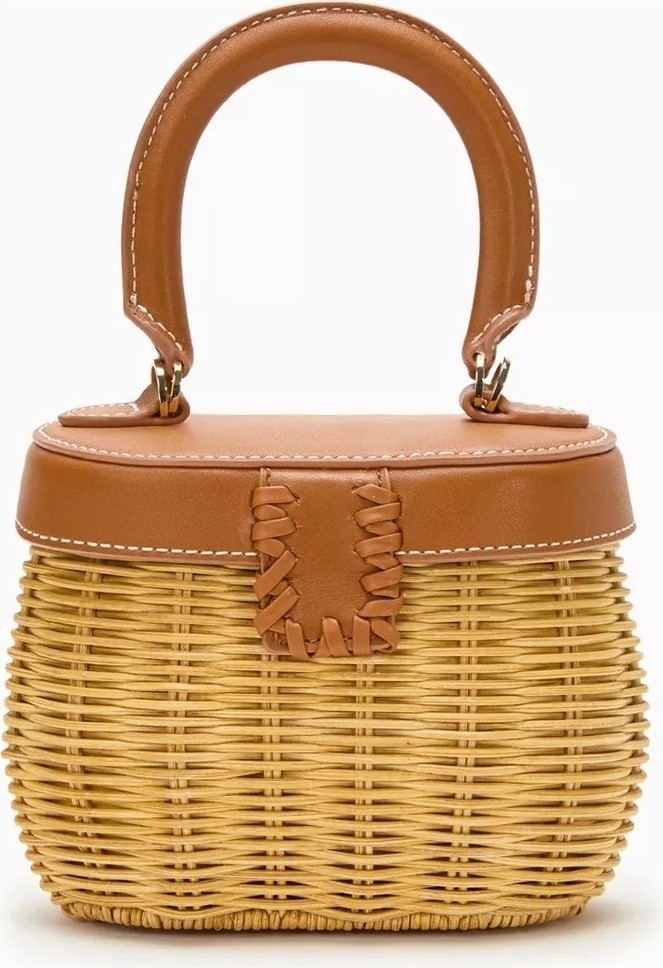 Self-Portrait Self-Portraıt Bow Basket Çanta Naturel Rattan & Altın Detaylı Zarif Mini Tote görsel 2