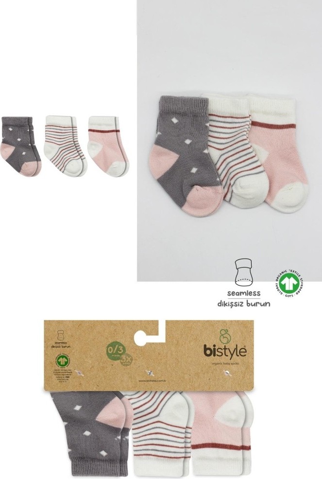 Akıllı Bayi 3'lü Penye Kız Soket Çorap 10112 Gri görsel 5