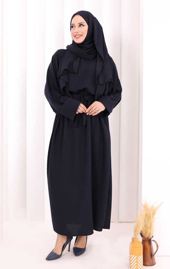 Bym Fashion Yarasakol Elbise Şal Hediyeli 2398 Lacivert görsel 6