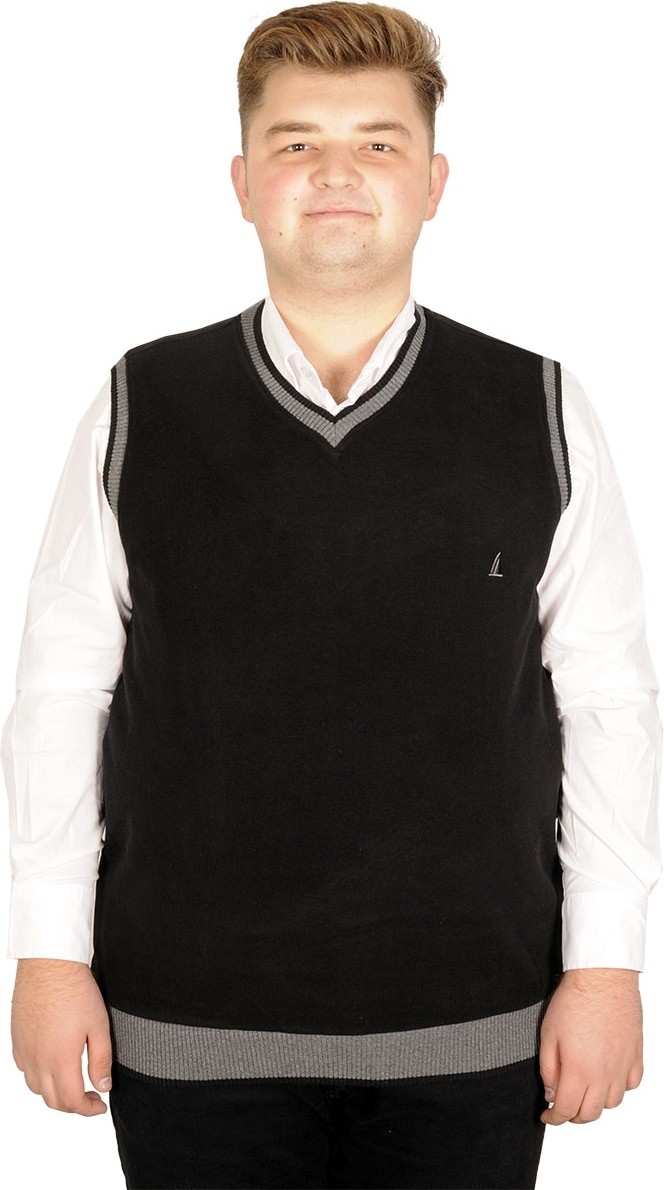 ModeXL Büyük Beden Erkek Süeter Vanize Selanik Siyah %87 Pamuk %13 Polyester V Yaka