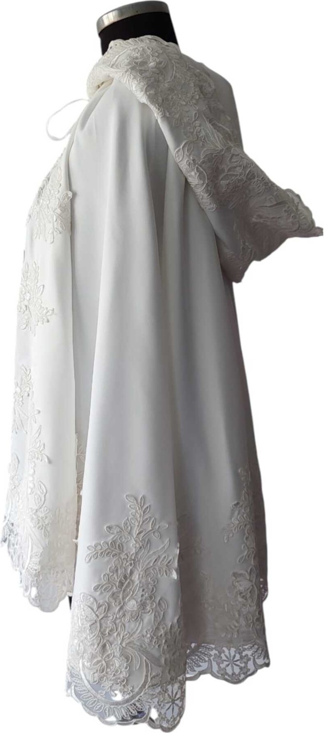 Moda Nur Bolero, Kapşonlu Pelerin, Kalın Şifon Kumaş ,kırık Beyaz Renk Pelerin, Gelin Bolero görsel 5