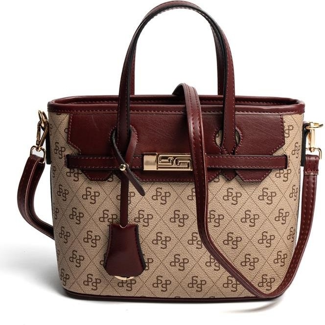 Silver & Polo Silver Polo Koyu Bej - Bordo Monogram Kadın El Çantası SP1185 görsel 5