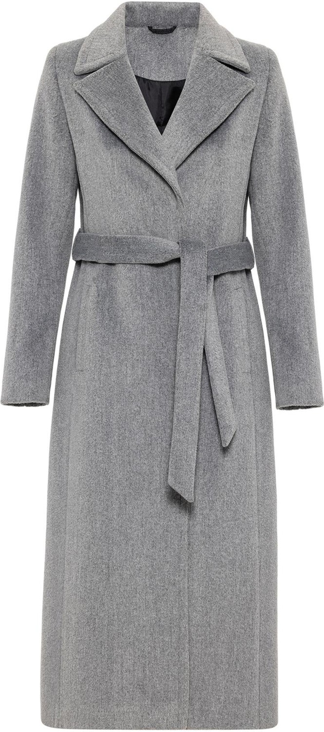Olcay Exclusive Çıt Çıt Kapamalı Belden Bağlamalı Kaban Açık Gri Polyester Karışımlı Düz Desenli Kadın
