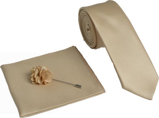Brianze Ekru Renkli Kravat Mendil Yaka Çiçeği Set Özel Günler İçin Şık Microfiber görsel 3
