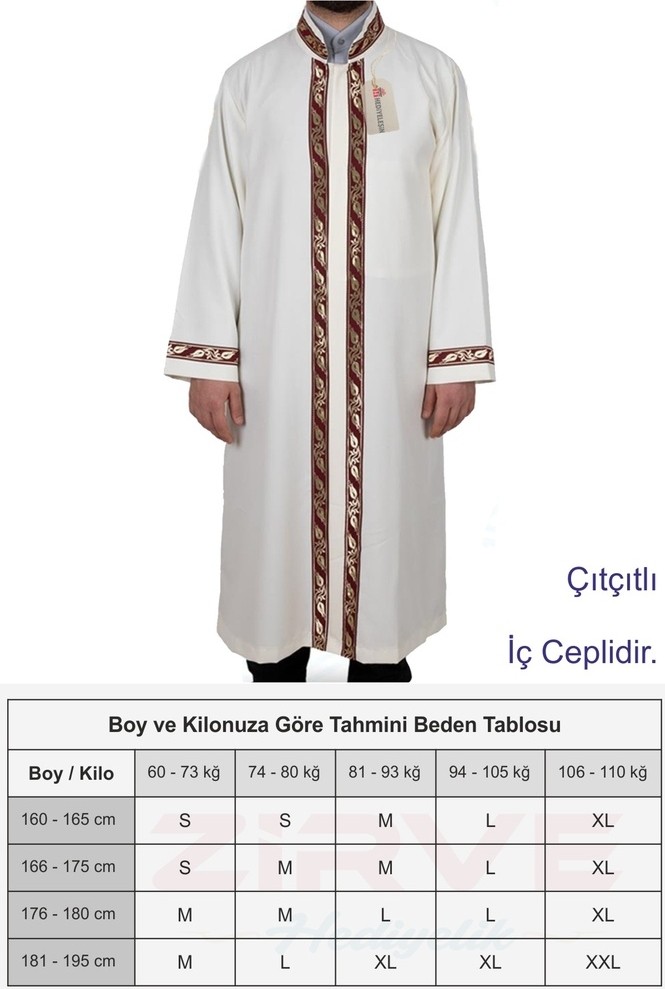 Hediyeleşin Cübbe, Bordo İşlemeli Cübbe, Sırmalı Cübbe, İmam Cübbesi - Krem