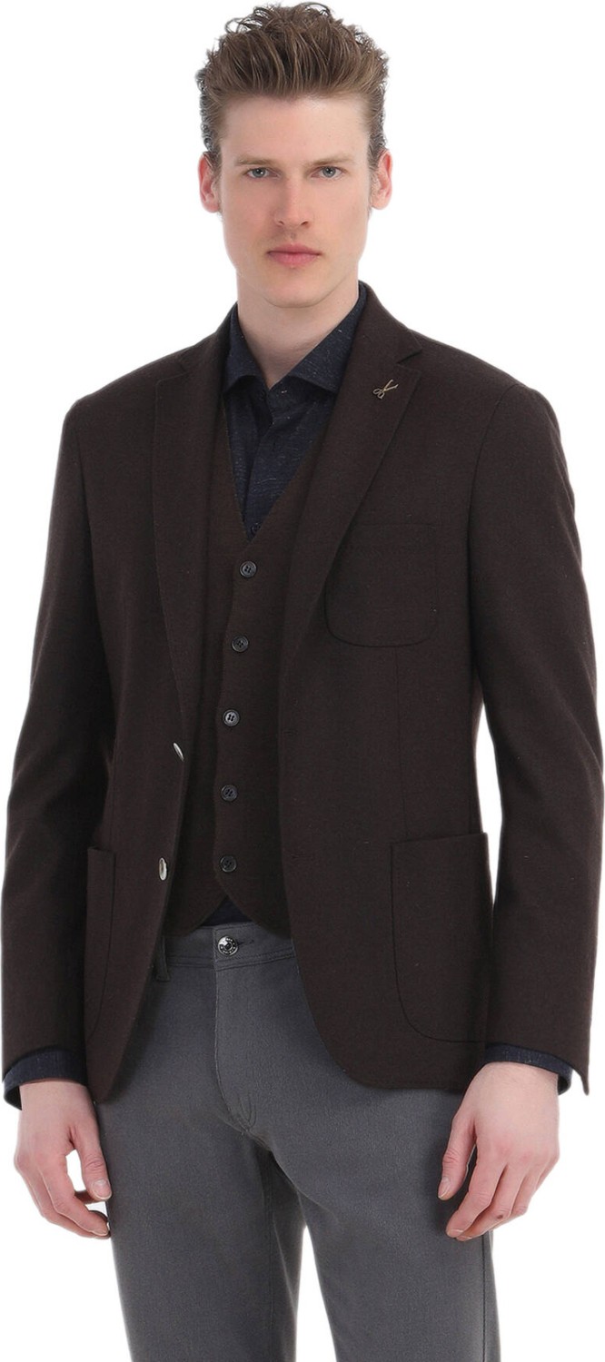 Ramsey Kahverengi Regular Fit V Yaka Casual Örme Triko Yelek görsel 6