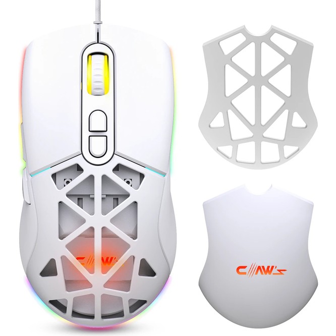 Claw's Nexus X1 12800 Dpi Wide RGB Özel ABS Doku, Claw's Reflex Örgü Kablolu & Değiştirilebilir Kapaklı Gaming Mouse - Beyaz
