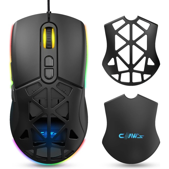 Claw's Nexus X1 12800 Dpi Wide RGB Özel ABS Doku, Claw's Reflex Örgü Kablolu & Değiştirilebilir Kapaklı Gaming Mouse - Siyah