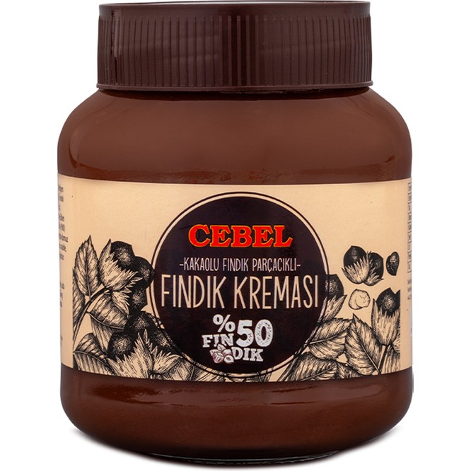 Cebel Kakaolu Fındık Kreması 350 gr Kav. % 50 Fındık Parçacıklı Lezzetli Atıştırmalık