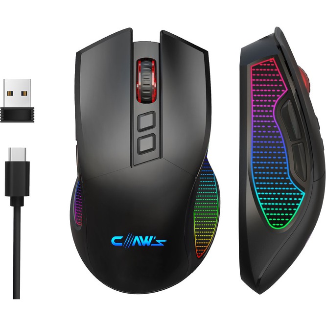 Claw's Crossfire Air V1 Kablosuz 10000 Dpi Pixart PMW3325 Sensör Makro Yazılımlı Chromatic RGB Kablosuz Gaming Mouse - Siyah (2.4 GHz Kablosuz + BT5.1 + Type-C ile Kullanım Desteği)