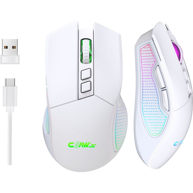 Claw's Crossfire Air V1 Kablosuz 10000 Dpi Pixart PMW3325 Sensör Makro Yazılımlı Chromatic RGB Kablosuz Gaming Mouse - Beyaz (2.4 GHz Kablosuz + BT5.1 + Type-C ile Kullanım Desteği)