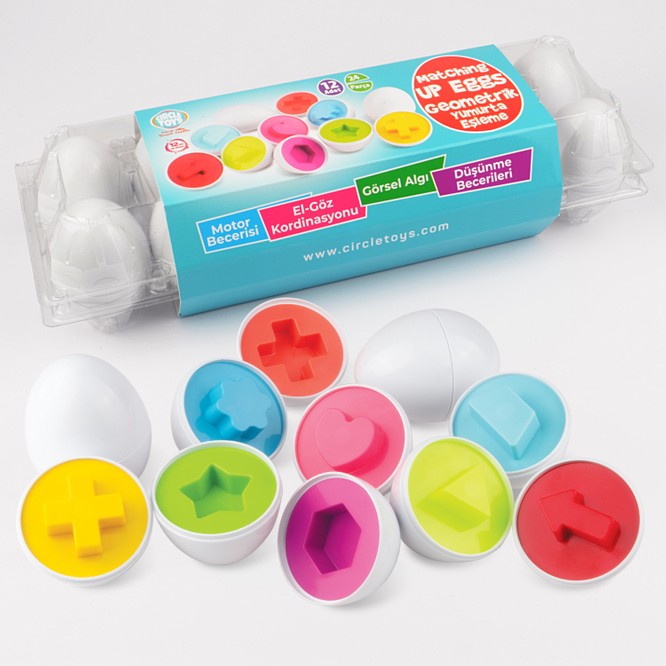 Circle Toys 12'li Geometrik Yumurta Eşleme Oyunu – Renk ve Şekil Tanıma, Motor Becerileri ve El-Göz Koordinasyonu Geliştiren Eğitici Set