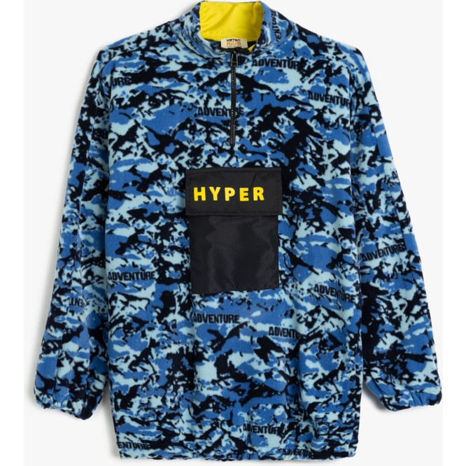 Koton Oversize Sweatshirt Dik Yaka Yarım Fermuar Kanguru Cepli Şardonlu