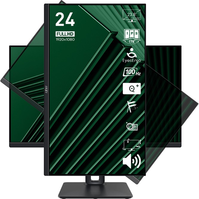 MSI Msı 23.8" Pro MP245PG 1920X1080 (Fhd) 16:9 Flat IPS 100HZ 1ms Adaptıve-Sync Pıvot Monıtor