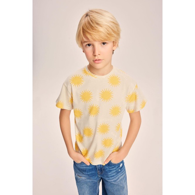 Luess Çocuk Desenli Sarı Oversize Kısa Kol T-Shirt