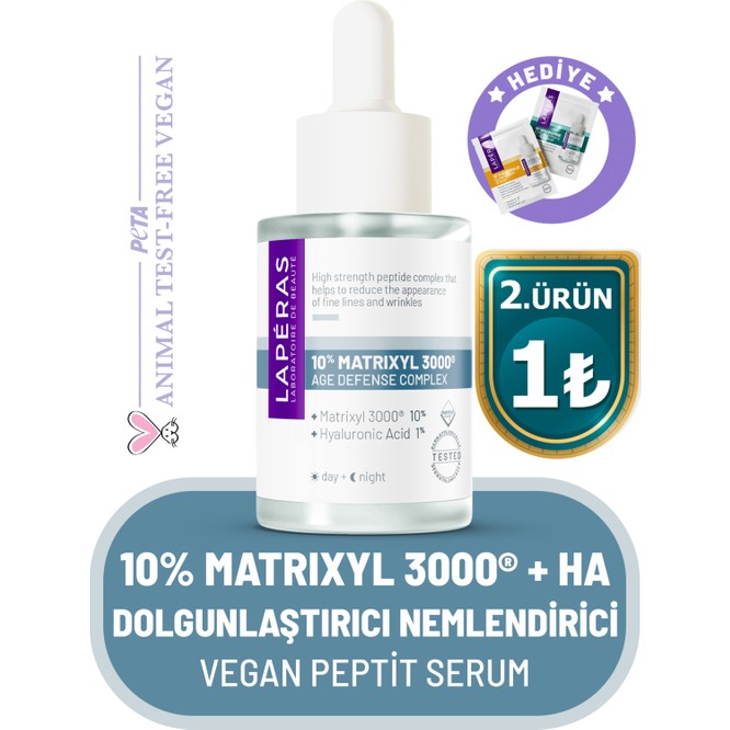 Laperas 10% Peptide Matrixyl 3000® 1% Hyaluronic Acid Dolgunlaştırıcı Canlandırıcı Nemlendirici Peptit Serum