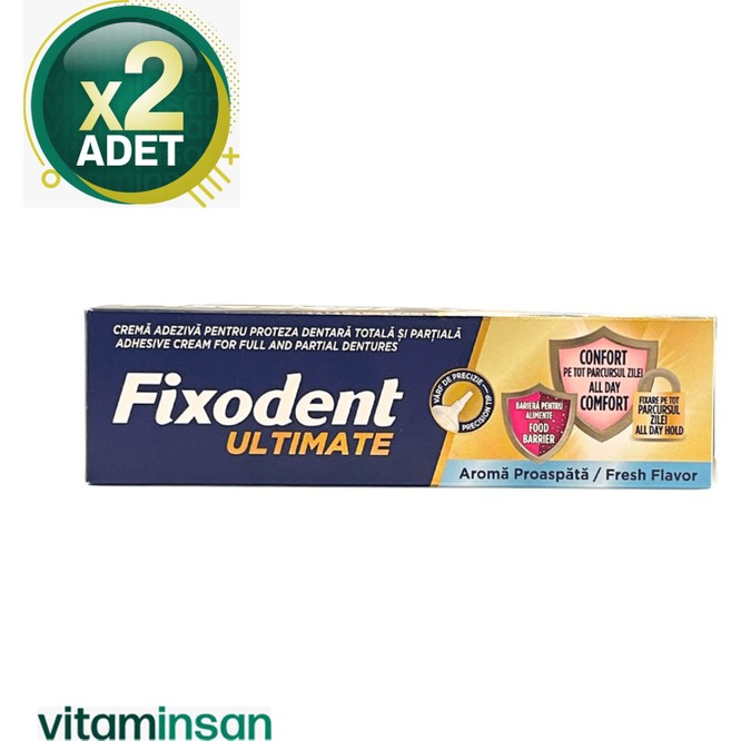 Fixodent Ultimate 40 G 2 Adet Diş Protezi Yapıştırıcı Krem Limon Aroması ile Uzun Süreli Ferahlık