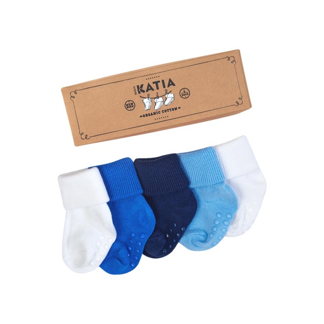 Katia & Bony  Renkli Yenidoğan Organik 5 Li Bebek Çorap Beyaz/mavi