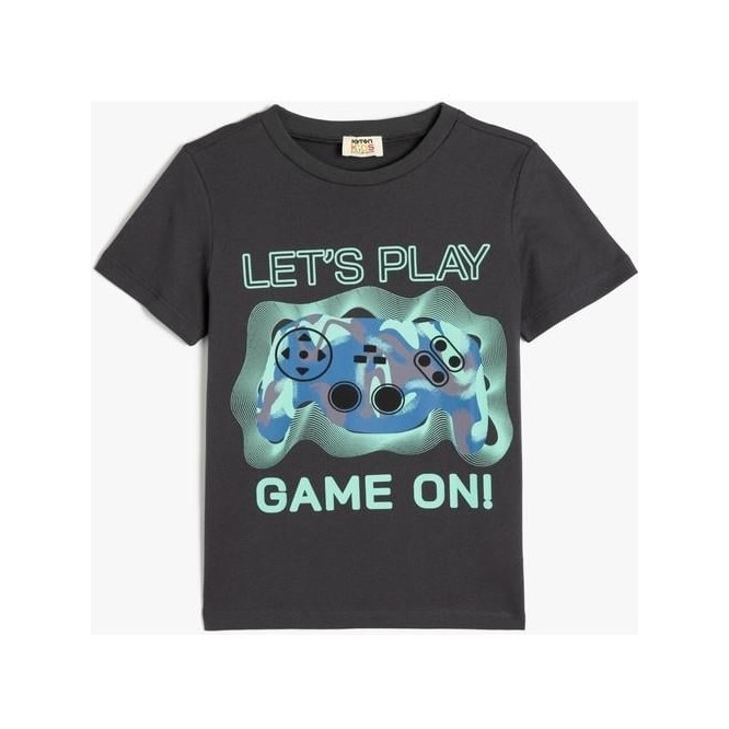 Koton Oyun Baskılı Pamuklu Kısa Kollu Bisiklet Yaka T-Shirt