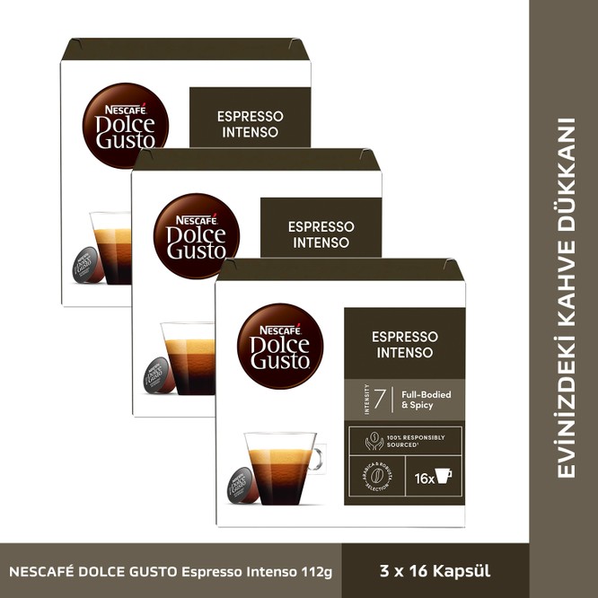Nescafe Dolce Gusto Coffee Espresso Intenso 16 Kapsül x 3 Paket Premium Tat Deneyimi ile Uyumlu