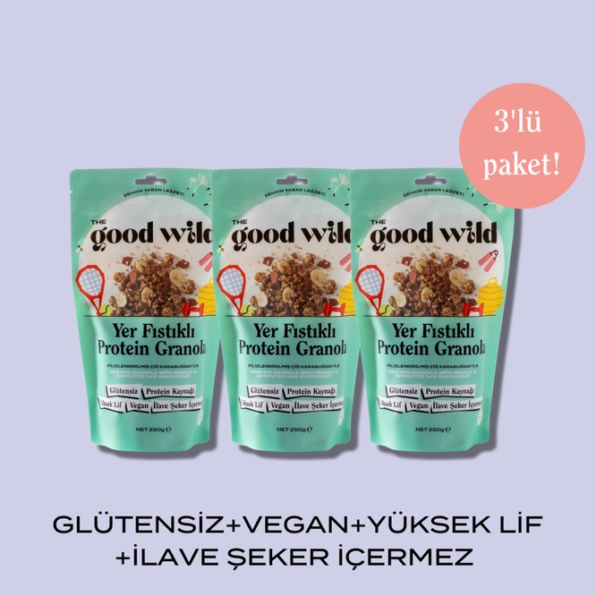 The Good Wild Yer Fıstıklı Protein Granola | İlave Şekersiz | Glutensiz Atıştırmalık | Vegan | 3 x 250 gr