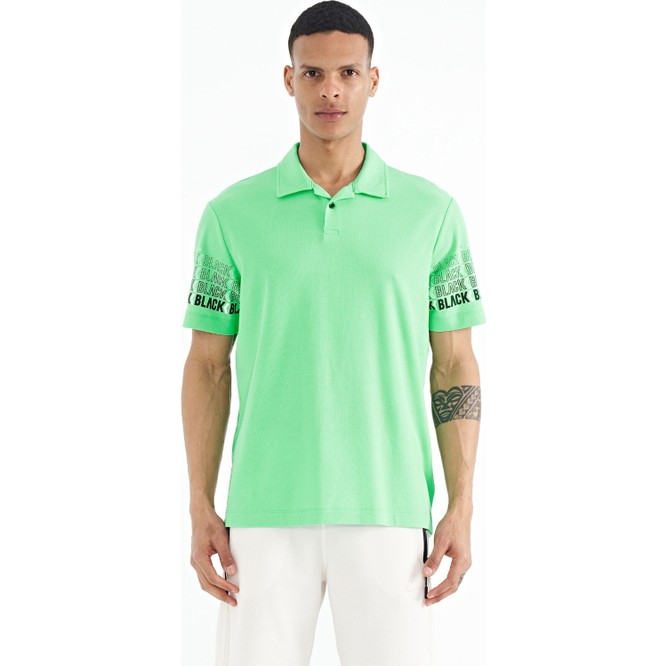 Tommy Life Su Yeşili Kol Baskı Detaylı Polo Yaka Standart Form Erkek T-shirt - 88240