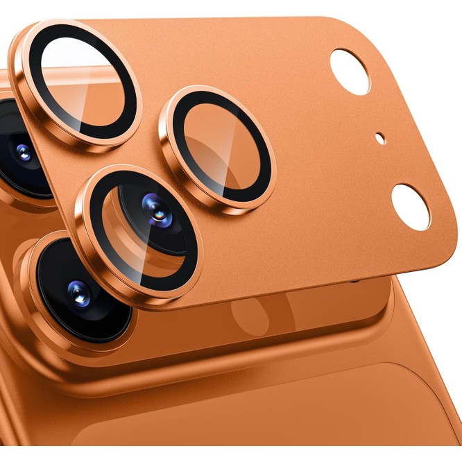 Apple iPhone 17 Pro Uyumlu Kamera Lens Koruyucu Metal Çerceveli Tam Kaplama Cam Koruyucu