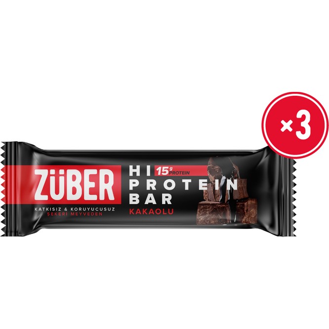 Züber Hi Protein Kakaolu Yüksek Protein Bar 45g x 3 Adet (15g Protein)