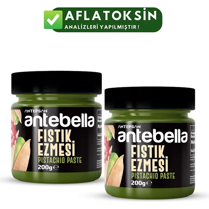 Antebella Antep Fıstık Ezmesi 200 g x 2 Doğal İçerikli Vegan Uyumlu Sağlıklı Atıştırmalık